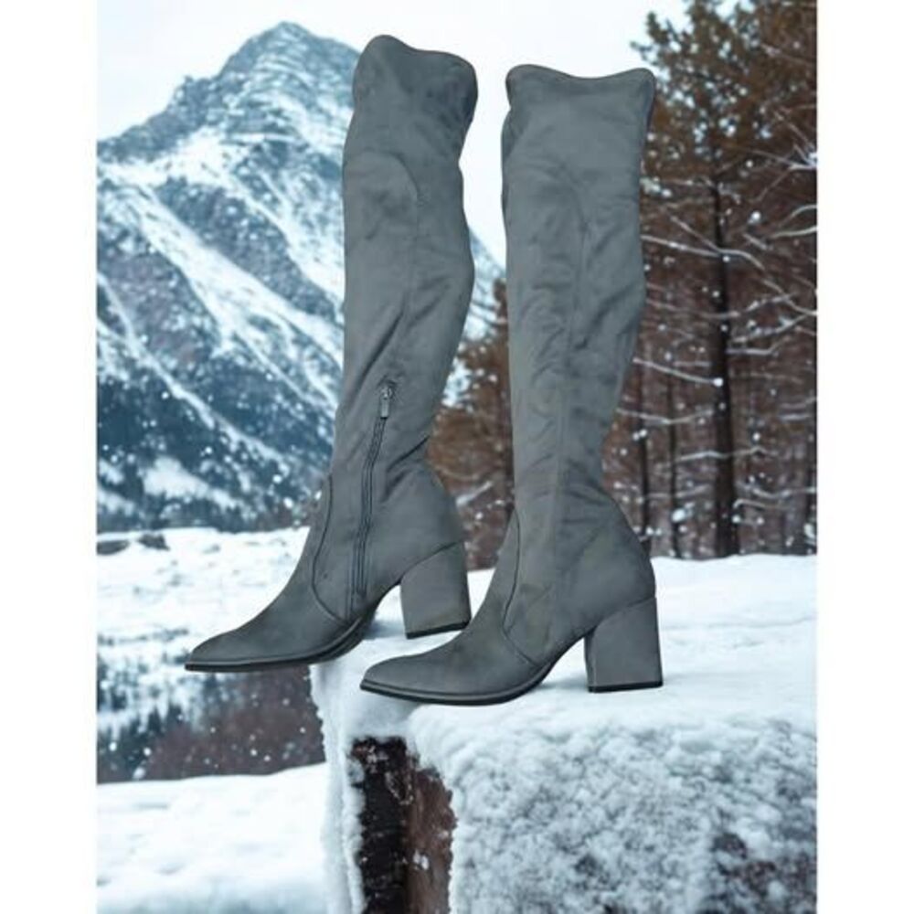 Gray Over-the-Knee Suede Boots with Block Heel by Marc Fisher